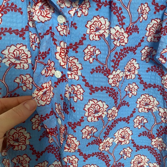 A.L.C. Foley High-Neck Floral Sleeveless Top Blue Ruffle Size 6 - Picture 6 of 7